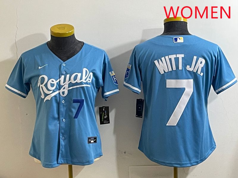 Women Kansas City Royals #7 Witt jr Light Blue Game 2025 Nike MLB Jersey style 4->women mlb jersey->Women Jersey